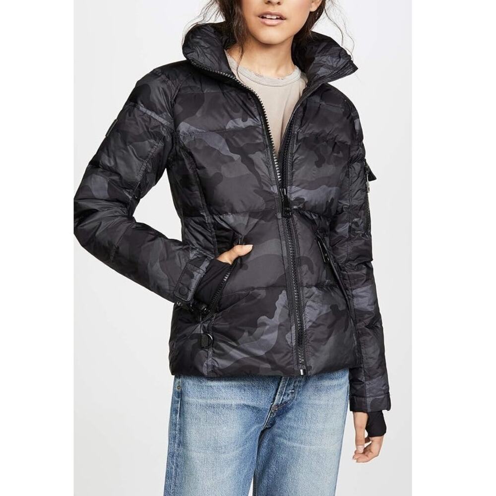 SAM. Black Camo Freestyle Puffer Jacket Down Filled Hip Length Women's S